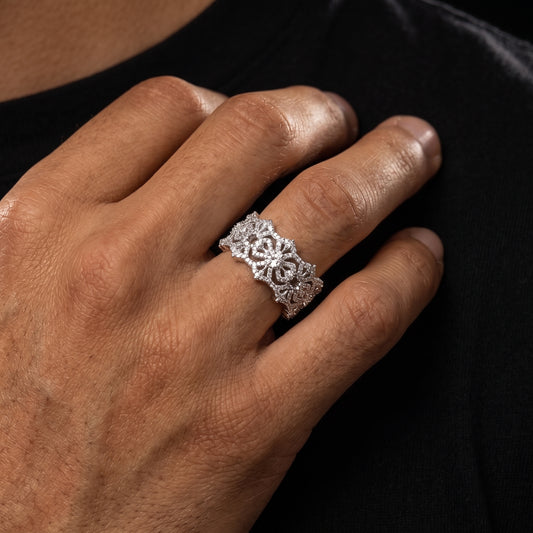 925 Sterling Silver Iced Out Moissanite Vajra Cross Ring - Different Drips