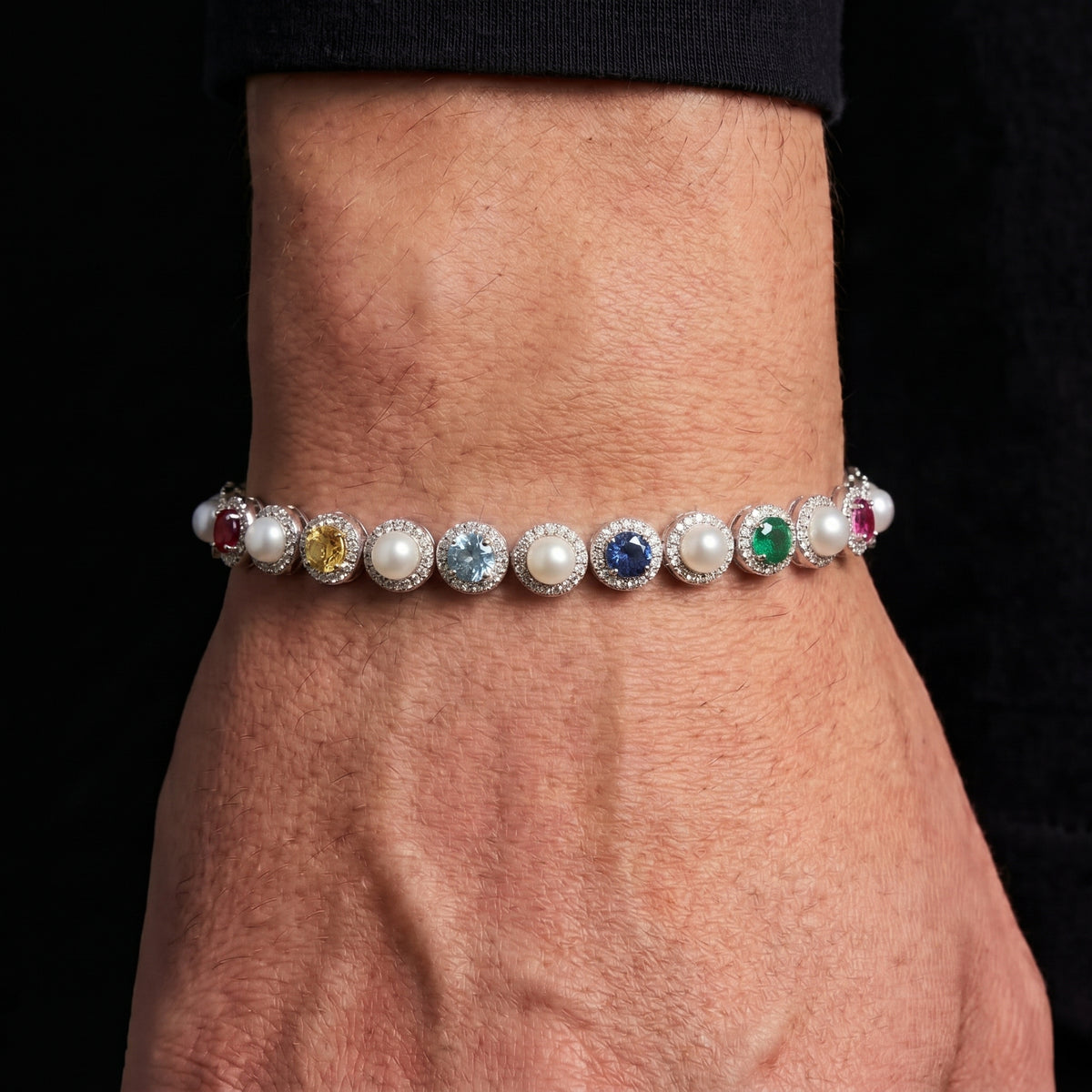 9mm S925 Multi Color Moissanite Pearl Chain - Different Drips