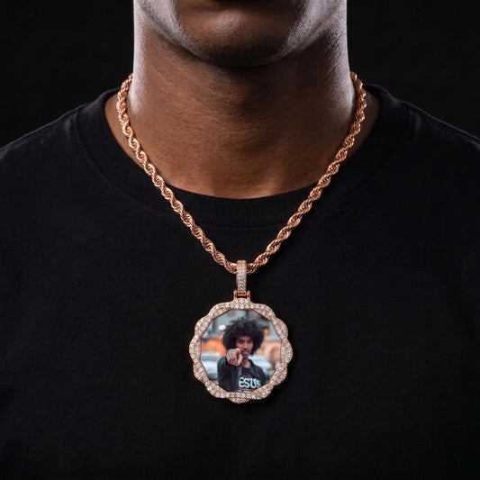 Custom Round Lace Photo Pendant - Different Drips