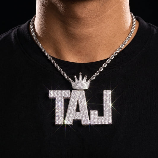 Crowned Large Bold Font Custom Letter Pendant - Different Drips