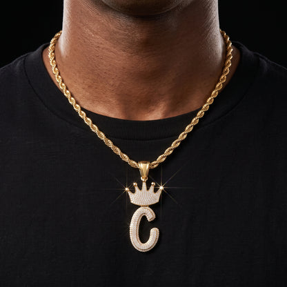 Layered Italic Crown Bail Single Letter Pendant - Different Drips