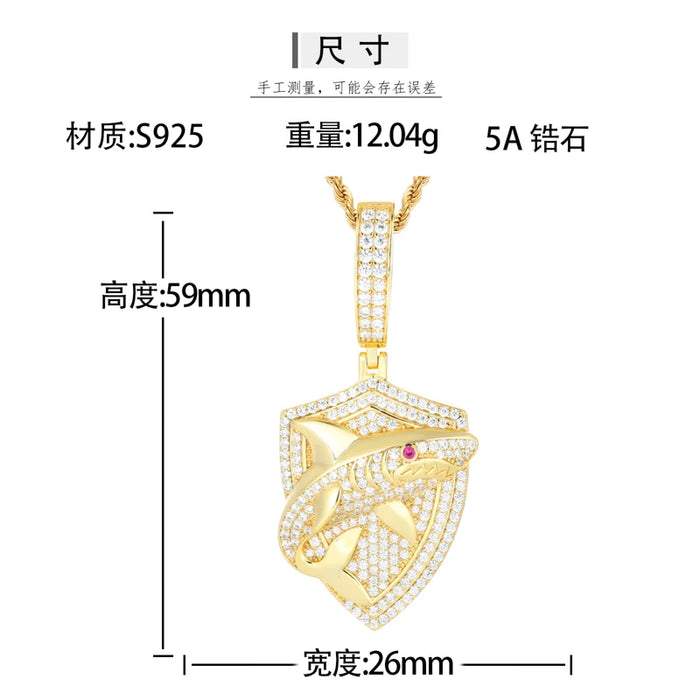 S925 Moissanite Shark Shield Pendant - Different Drips