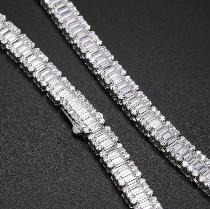 14mm S925 Moissanite Baguette Tennis Chain - Different Drips