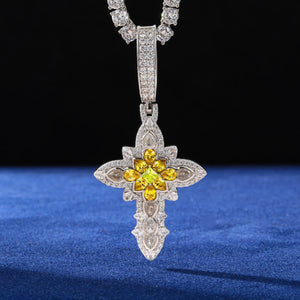S925 Moissanite Royal Floral Cross Pendant - Different Drips