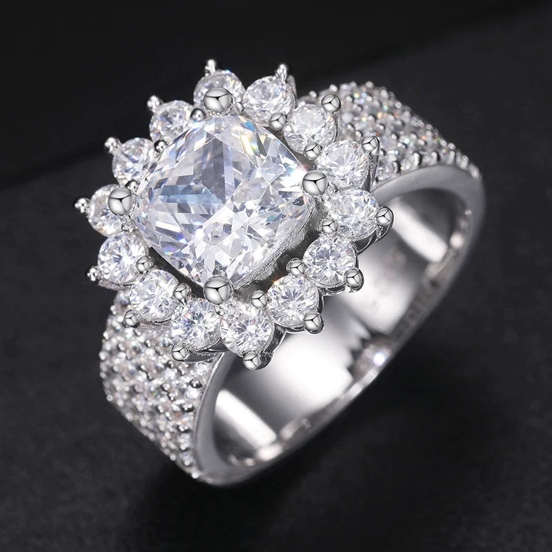 S925 Moissanite Flower Halo Pave Band Ring - Different Drips