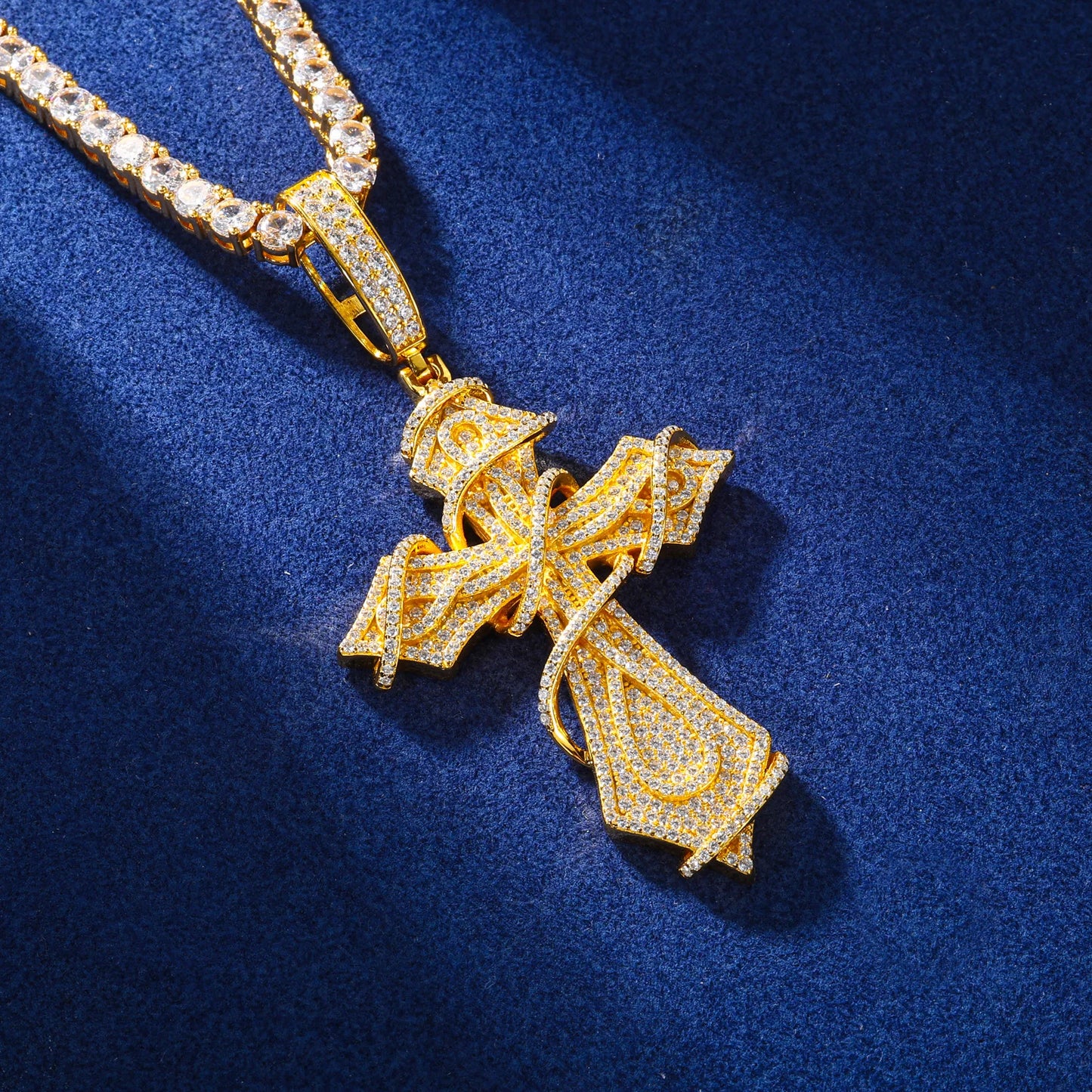 Fully Iced Ornate Moissanite Cross Pendant - Different Drips