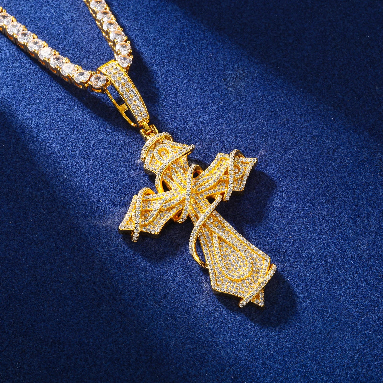 Fully Iced Ornate Moissanite Cross Pendant - Different Drips