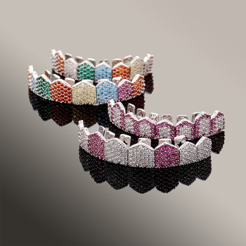 Multi Color Iced Out Sharp Teeth Grillz - Different Drips