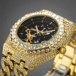 Iced Out Cuban Link Skeleton Watch - Different Drips