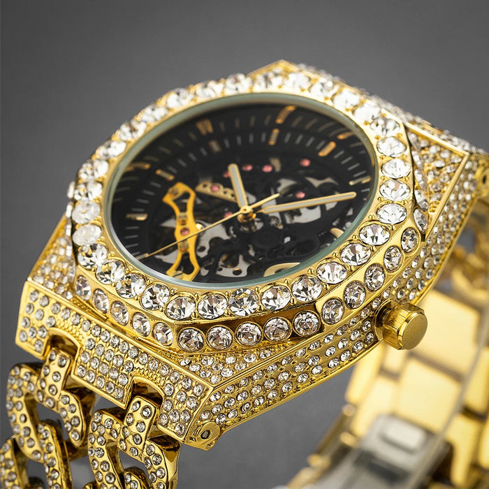 Iced Out Cuban Link Skeleton Watch - Different Drips
