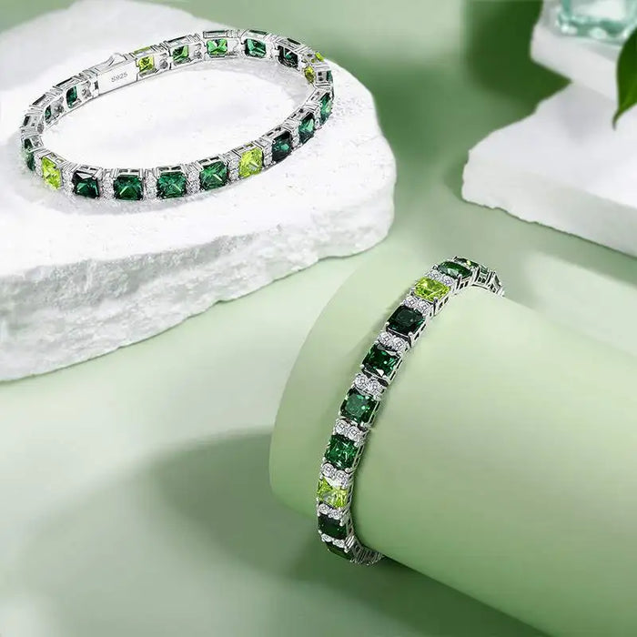 Ombre Green Princess-Cut Moissanite Tennis Bracelet - Different Drips