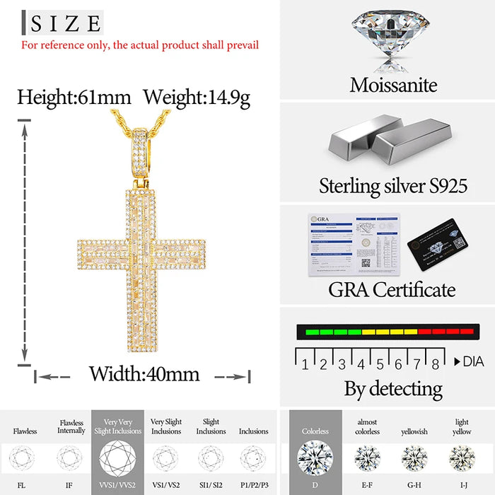 S925 Moissanite Vertical Cross Pendant - Different Drips