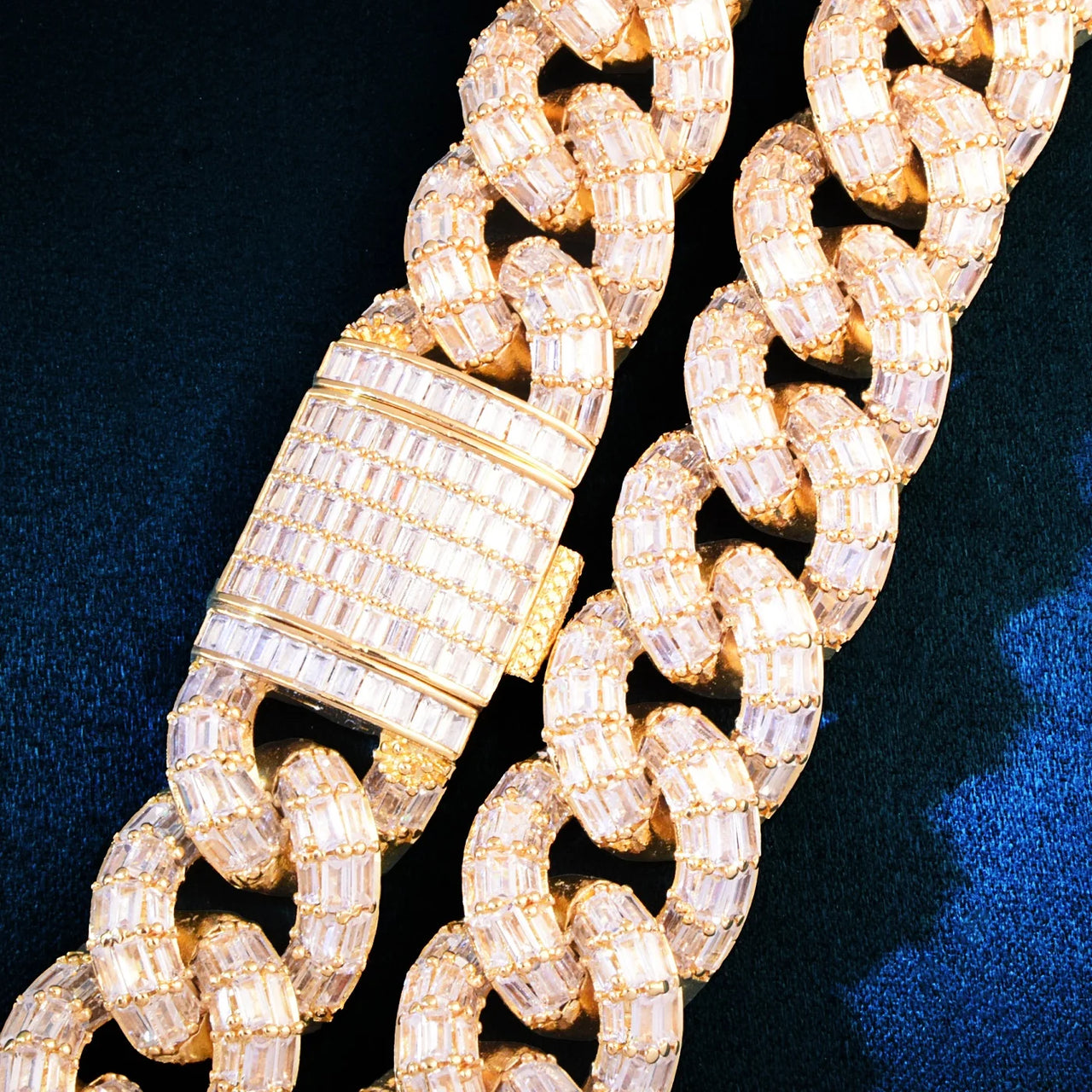 21mm All Over Baguette Miami Cuban Link Chain - Different Drips