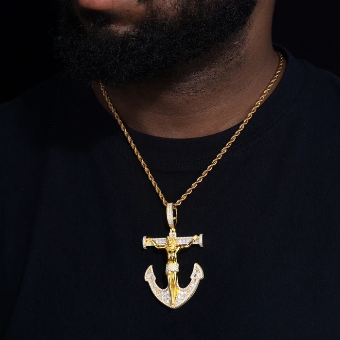 S925 Moissanite Anchor Crucifix Pendant - Different Drips
