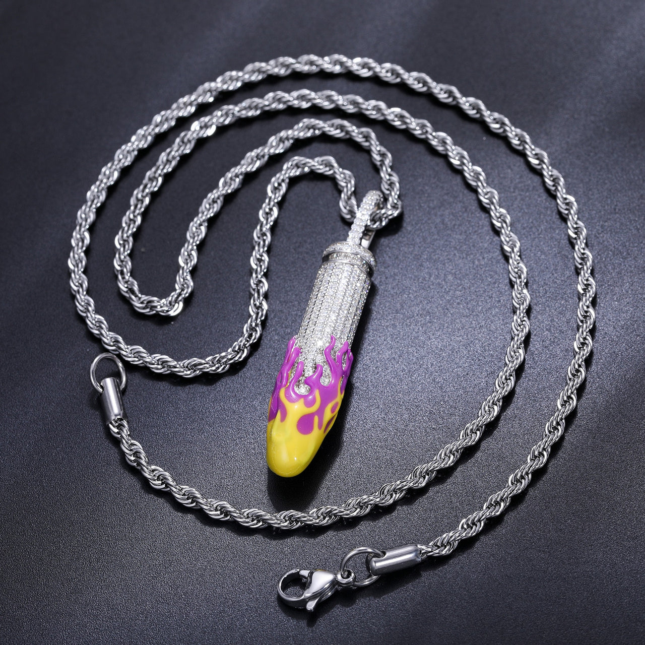 S925 Moissanite Glow In The Dark Flame Bullet Pendant - Different Drips