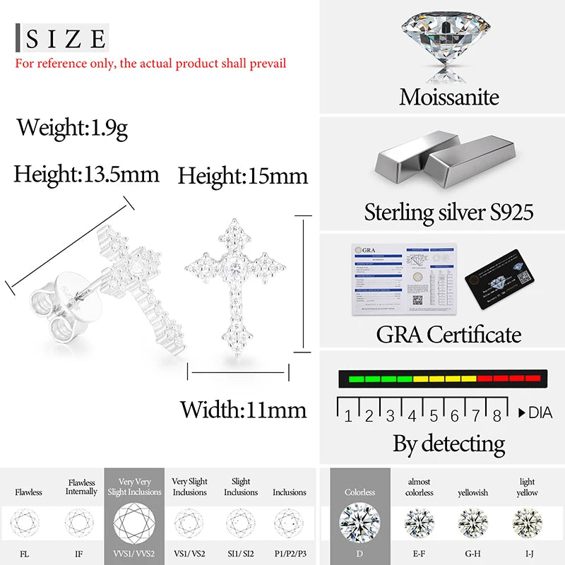 S925 Moissanite Diamond Cross Earrings - Different Drips