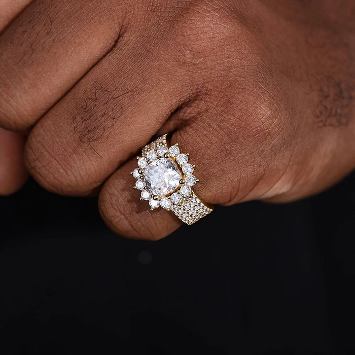 S925 Moissanite Flower Halo Pave Band Ring - Different Drips