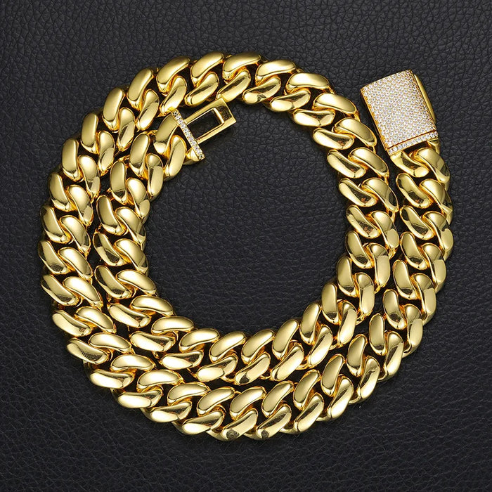 8-22mm Solid 18k Miami Cuban Link Chain w/Iced Clasp - Different Drips