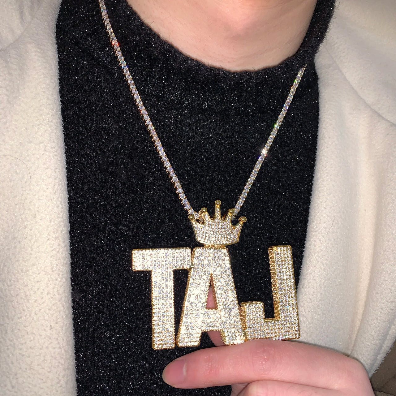 Crowned Large Bold Font Custom Letter Pendant - Different Drips