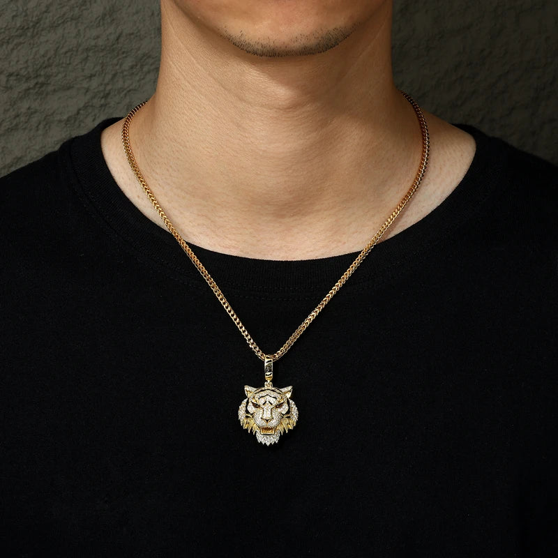 Moissanite Iced Tiger Head Pendant - Different Drips