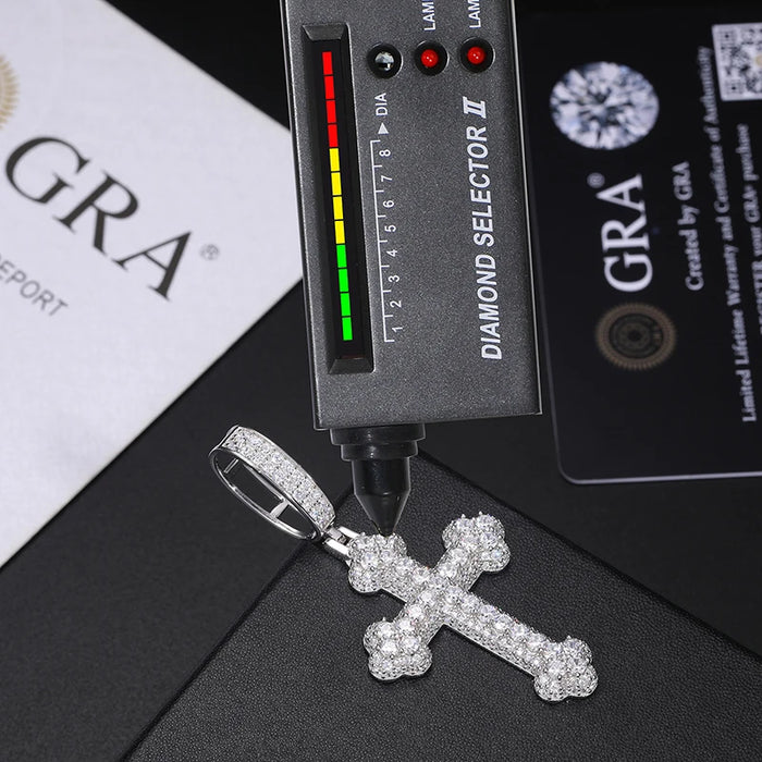 S925 Moissanite Round-Tipped Cross Pendant - Different Drips