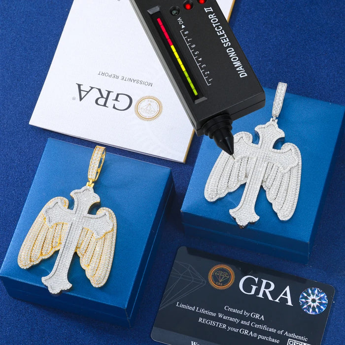 S925 Moissanite Angel Wing Cross Pendant - Different Drips