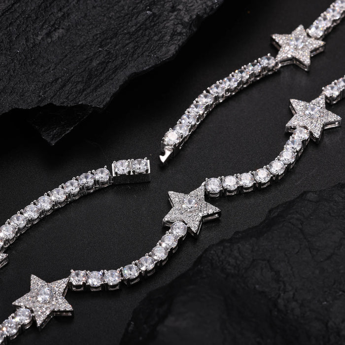 S925 Moissanite Diamond Star Stationed Tennis Chain - Different Drips