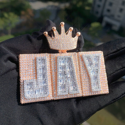 Rigid Crowned Baguette Custom Letter Pendant - Different Drips
