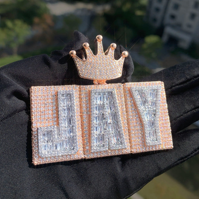 Rigid Crowned Baguette Custom Letter Pendant - Different Drips