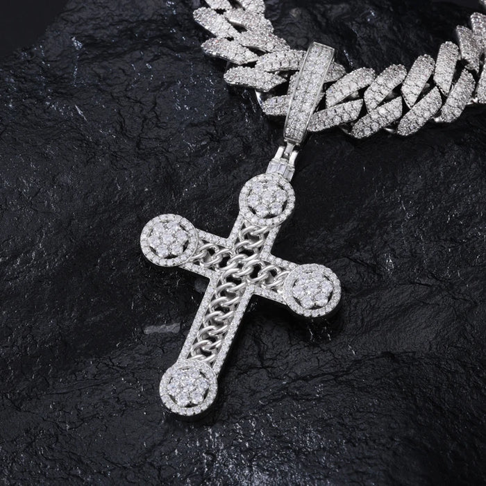 S925 Moissanite Rope Center Cross Pendant - Different Drips