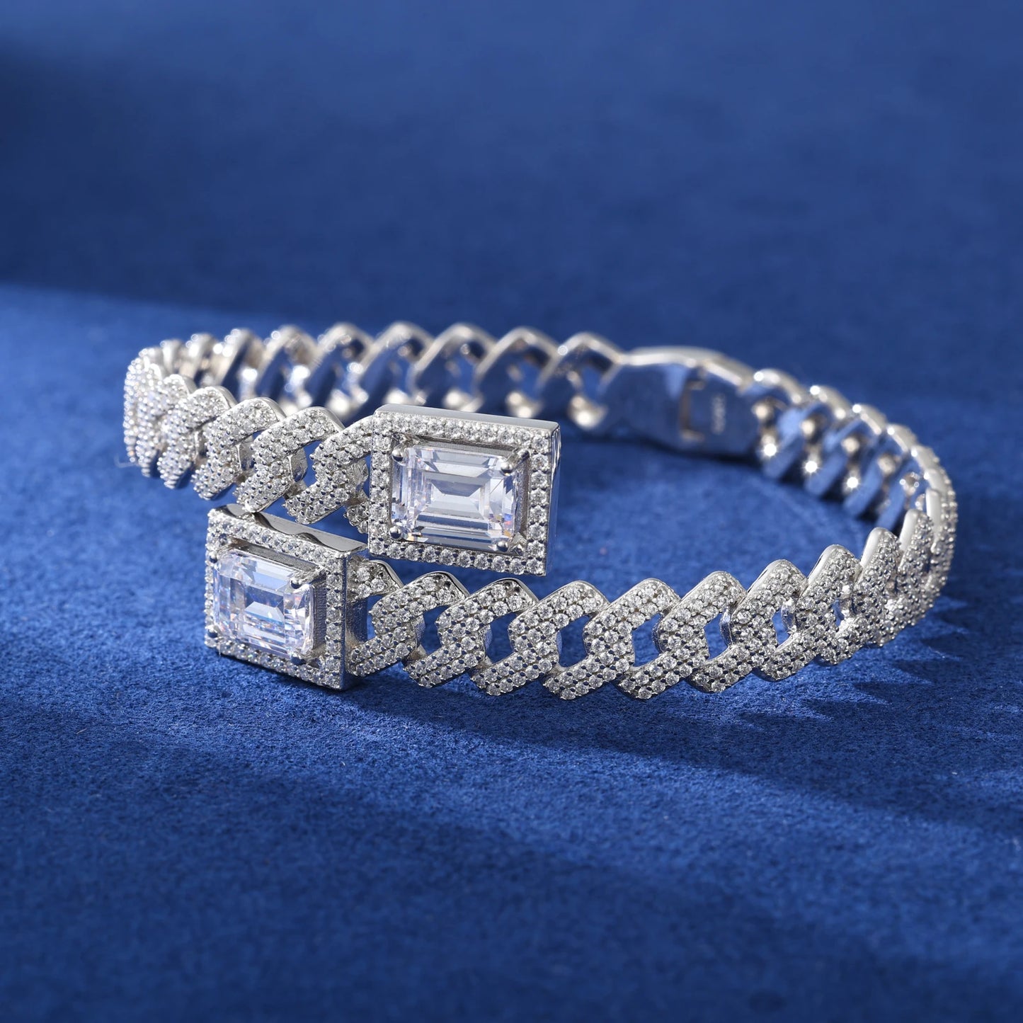 Emerald-Cut Moissanite Cuban-Link Cuff Bracelet - Different Drips