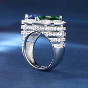 S925 Moissanite Blue & Green Gem Ring - Different Drips