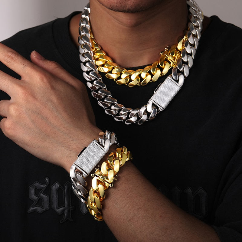 20mm Solid 18k Gold Plated Miami Cuban Link Chain Different Drips