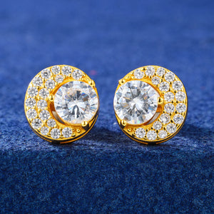 Crescent Pavé Halo Moissanite Stud Earrings - Different Drips