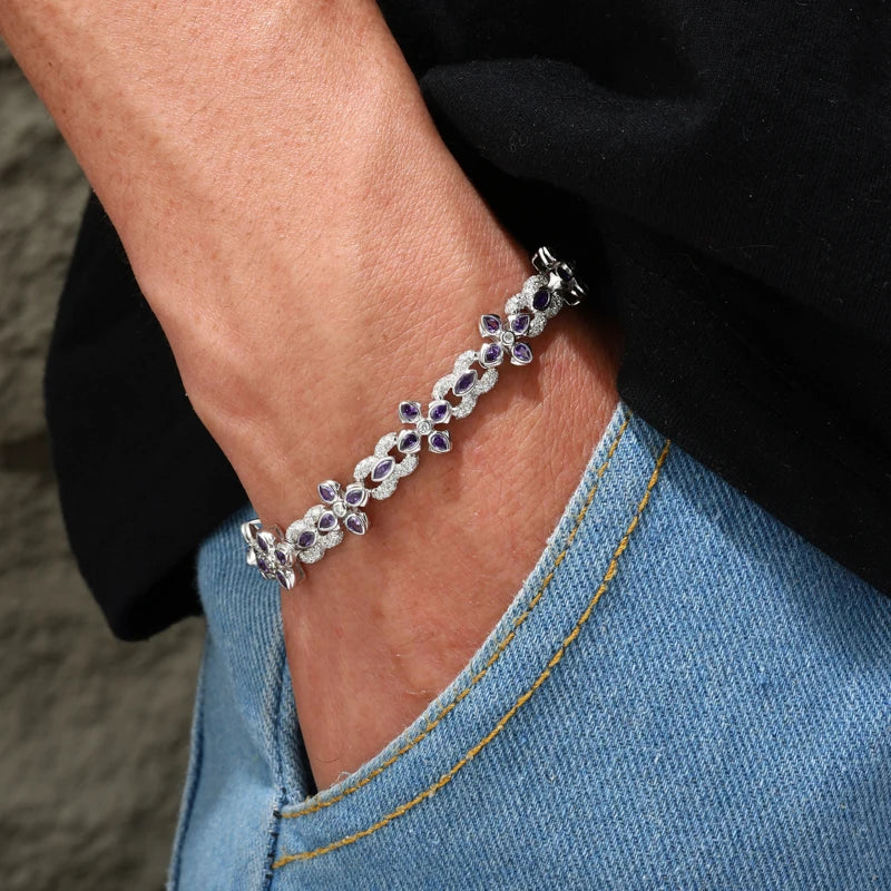 S925 Moissanite Purple Floral Tennis Bracelet - Different Drips