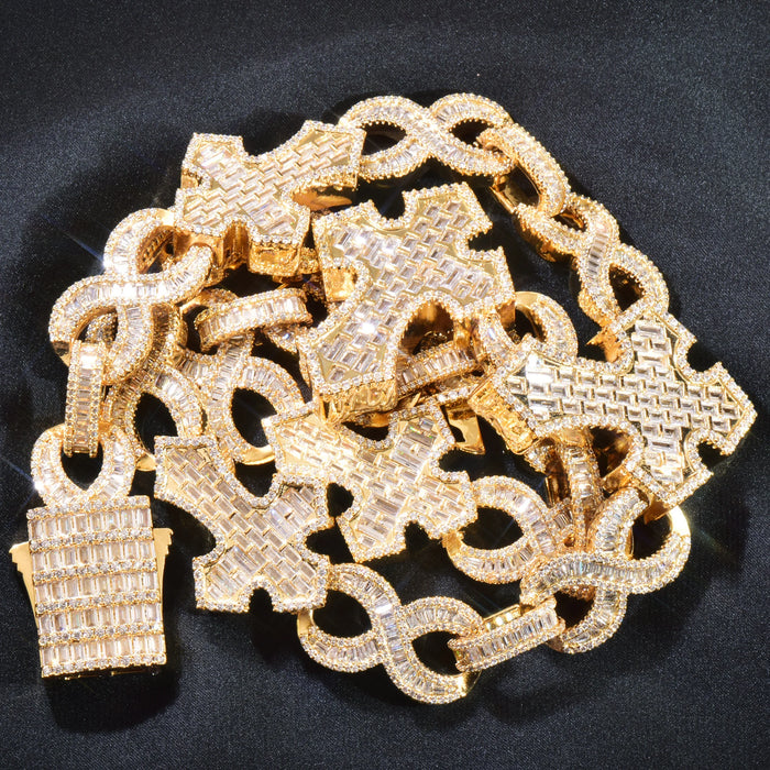 15mm Baguette Cross Stationed Infinity Link Chain - Different Drips