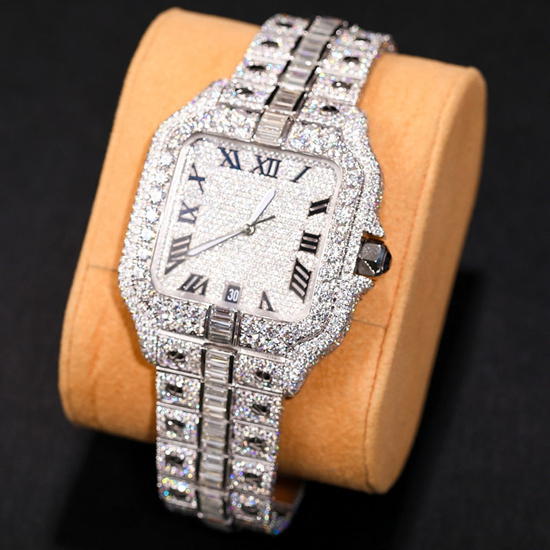 S925 VVS1 Moissanite Baguette Roman Numeral Watch - Different Drips