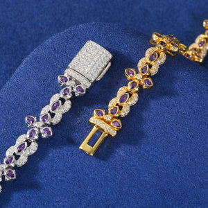 S925 Moissanite Purple Floral Tennis Bracelet - Different Drips