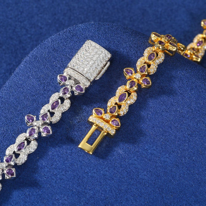 S925 Moissanite Purple Floral Tennis Bracelet - Different Drips