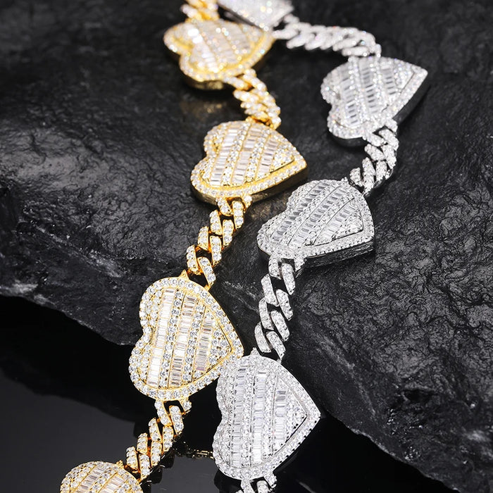 S925 Moissanite Heart Cuban Link Bracelet - Different Drips