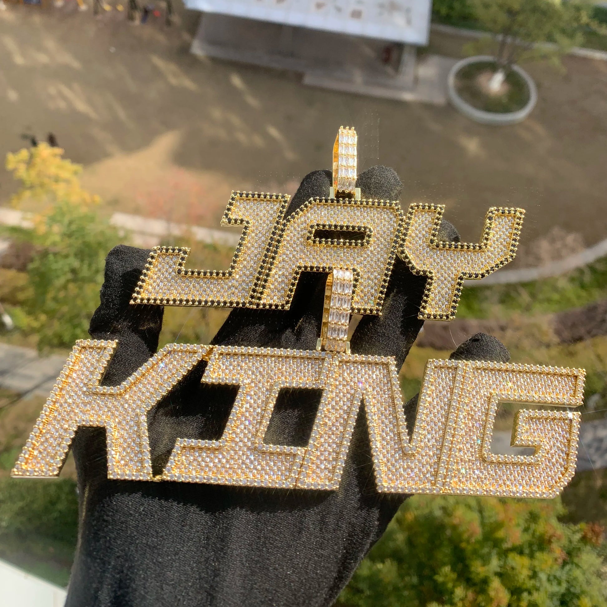 Iced Out Two Layer Custom Name Pendant - Different Drips