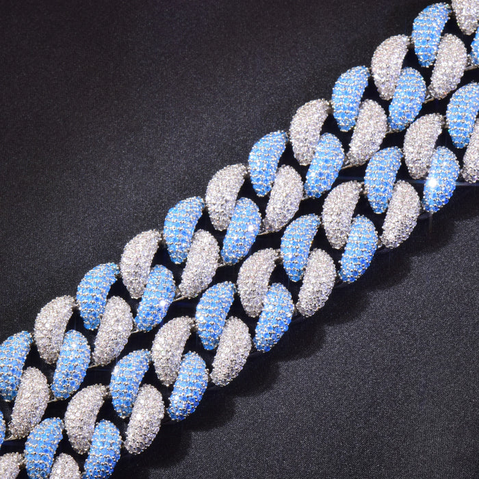 14mm White & Blue Miami Cuban Link Chain - Different Drips