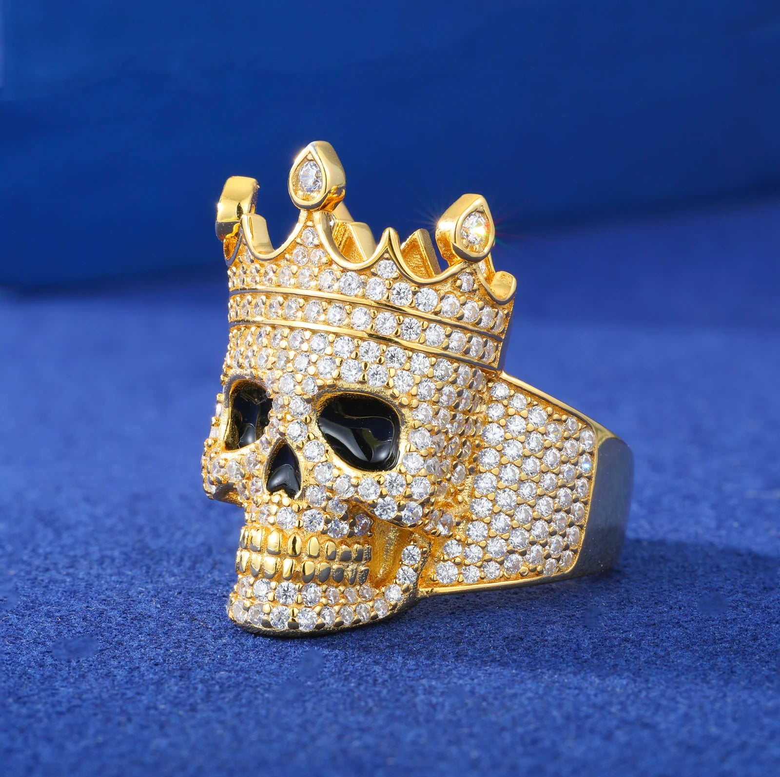 S925 Moissanite Diamond Crowned Skull Ring - Different Drips