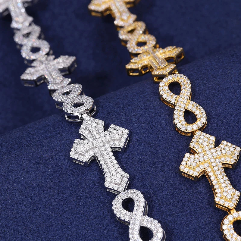 S925 Moissanite Diamond Royal Cross Link Infinity Bracelet - Different Drips