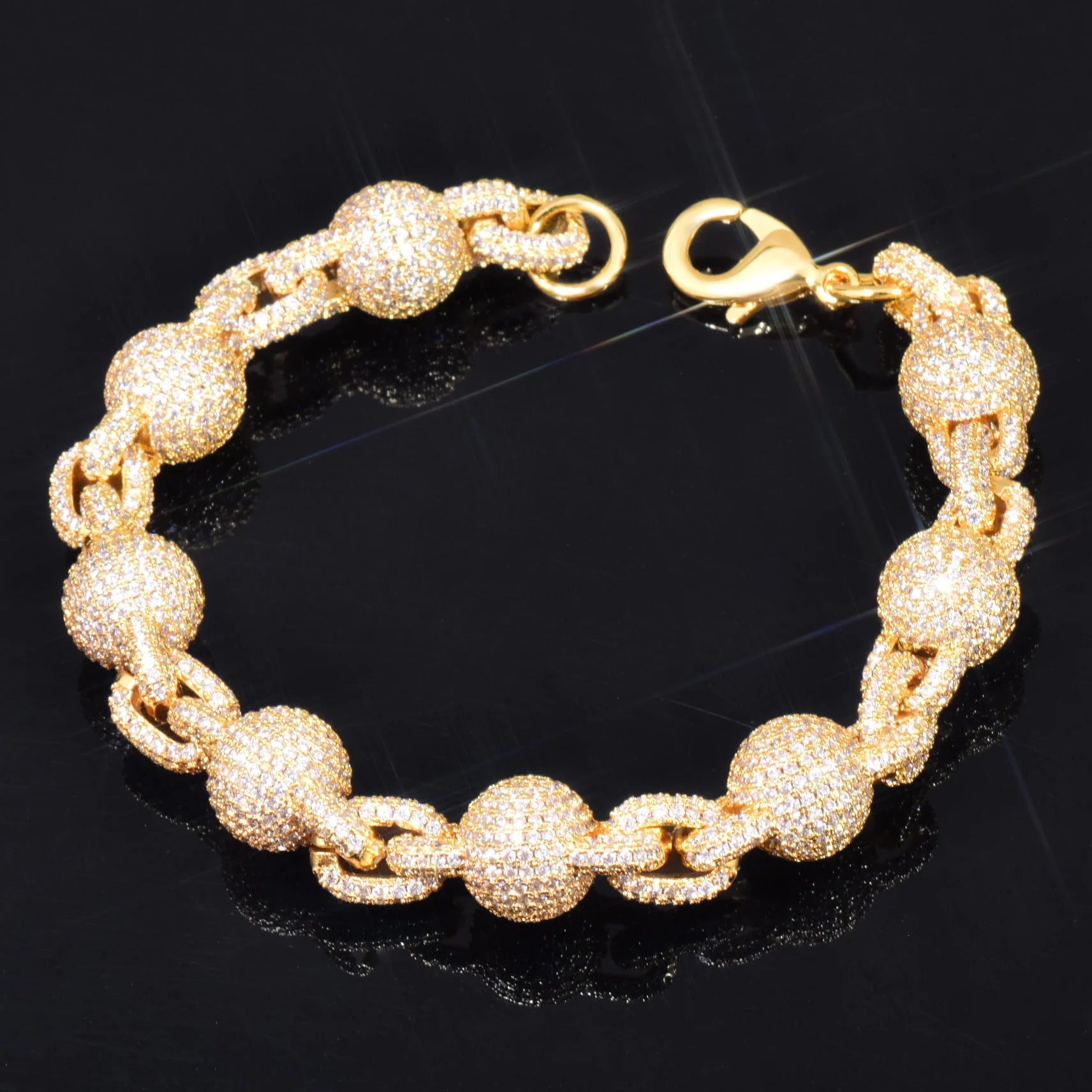 10mm Iced Ball Rolo Link Bracelet