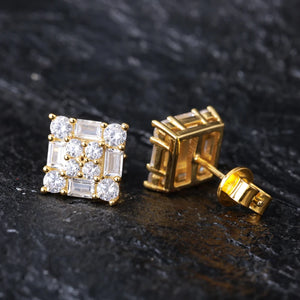 S925 Moissanite Diamond Square Clustered Earrings - Different Drips