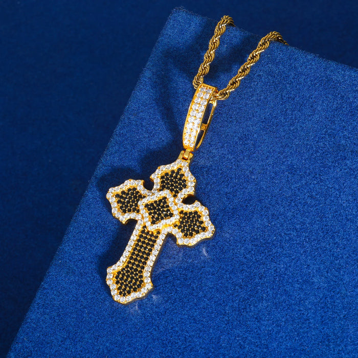 Black Pave Budded Cross Moissanite Pendant - Different Drips