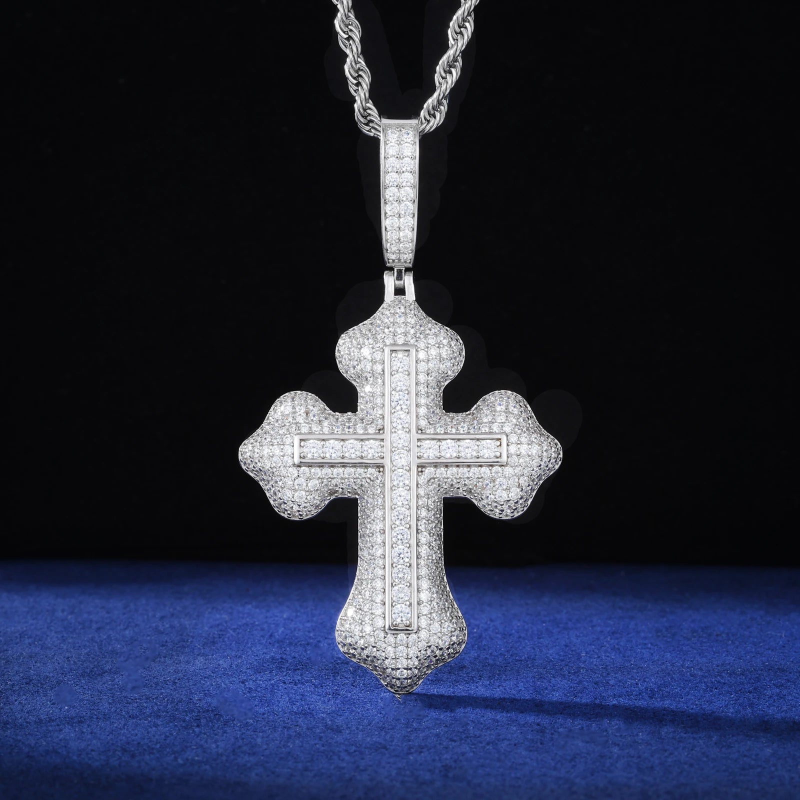 S925 Moissanite Diamond Full Inline Baguette Royal Cross Pendant - Different Drips