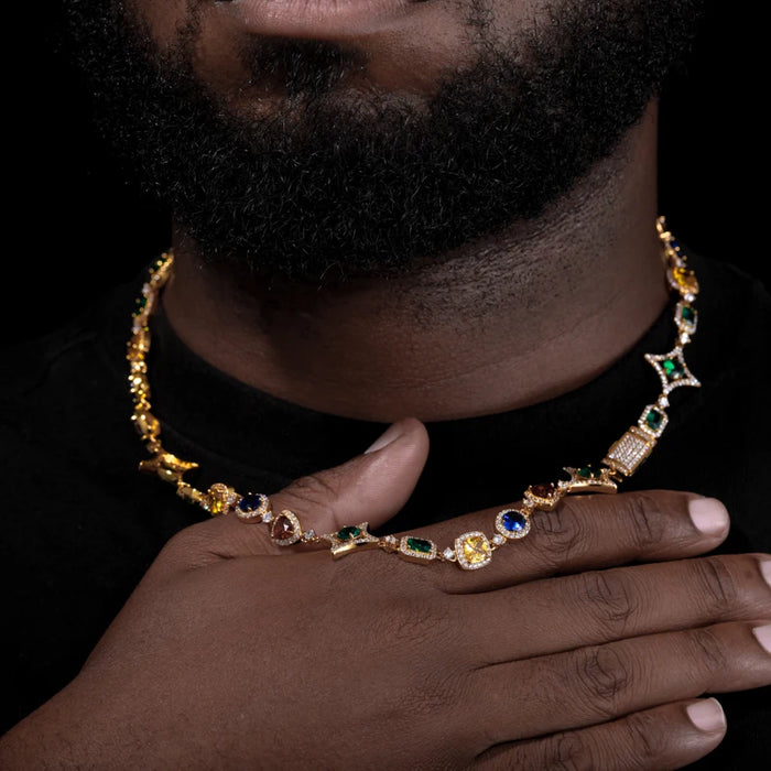 S925 Moissanite Multicolor Gemstone Star Link Chain - Different Drips