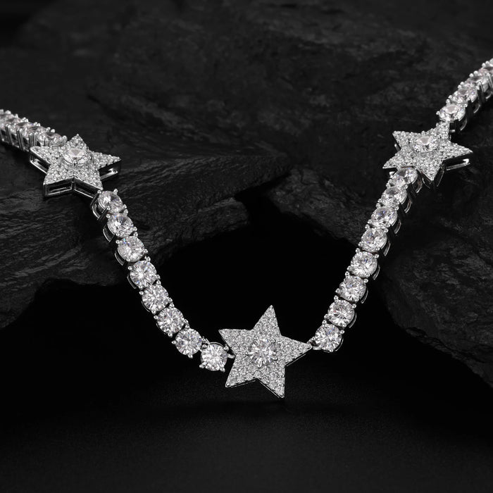 S925 Moissanite Diamond Star Stationed Tennis Chain - Different Drips